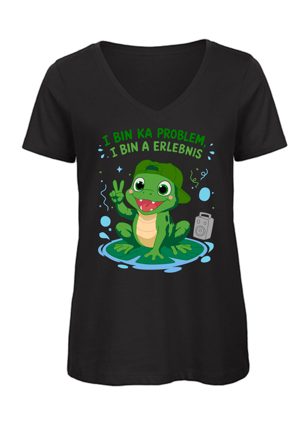 I bin ka Problem, i bin a Erlebnis - Frosch | Damen T-Shirt V-Ausschnitt