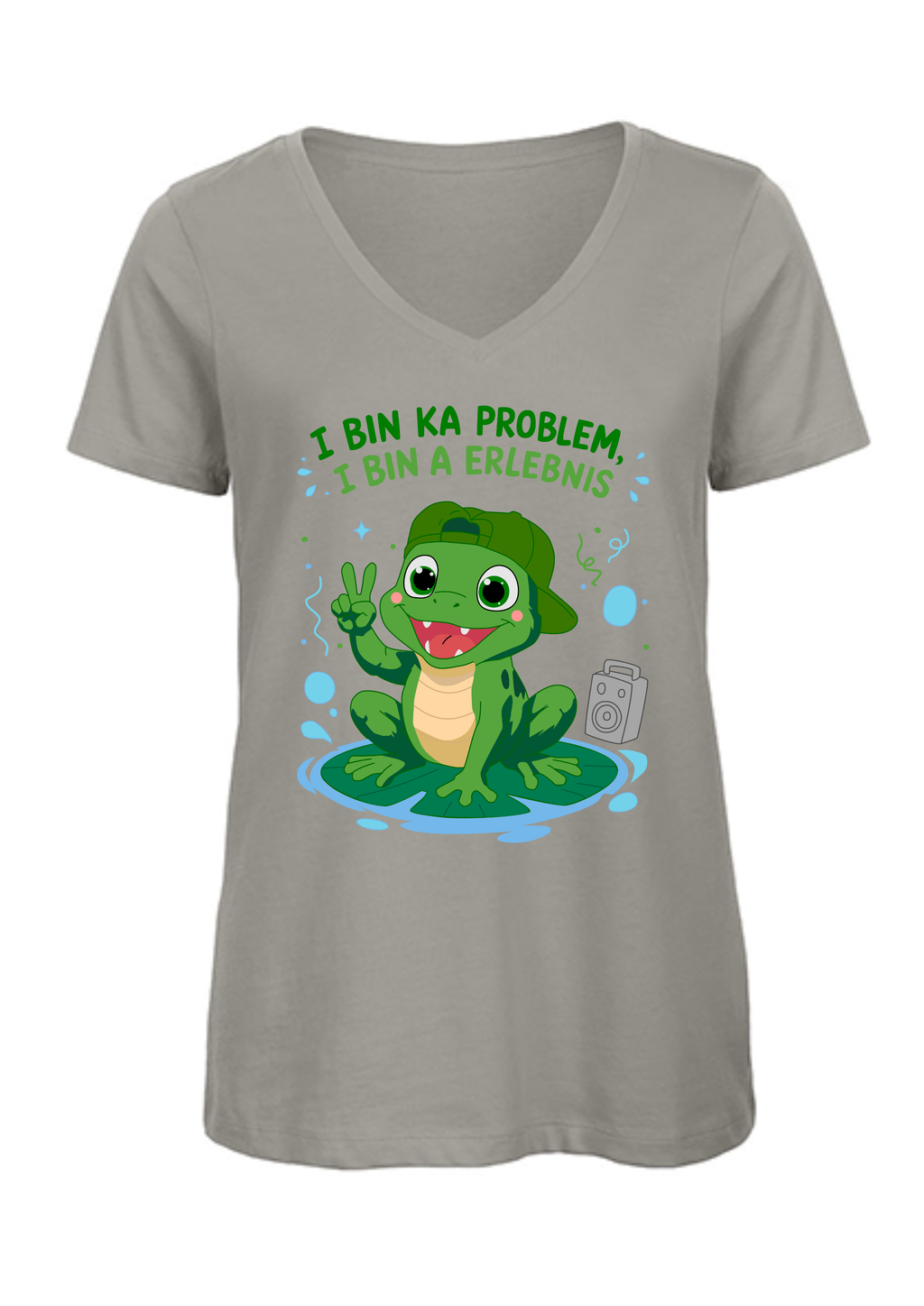 I bin ka Problem, i bin a Erlebnis - Frosch | Damen T-Shirt V-Ausschnitt