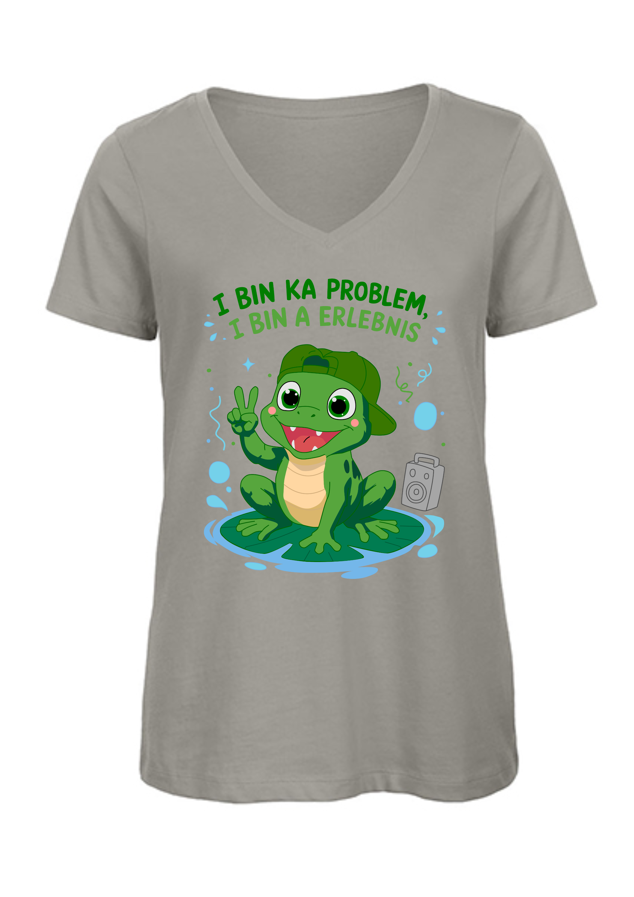 I bin ka Problem, i bin a Erlebnis - Frosch | Damen T-Shirt V-Ausschnitt