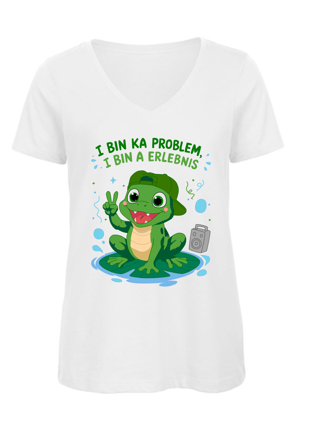 I bin ka Problem, i bin a Erlebnis - Frosch | Damen T-Shirt V-Ausschnitt