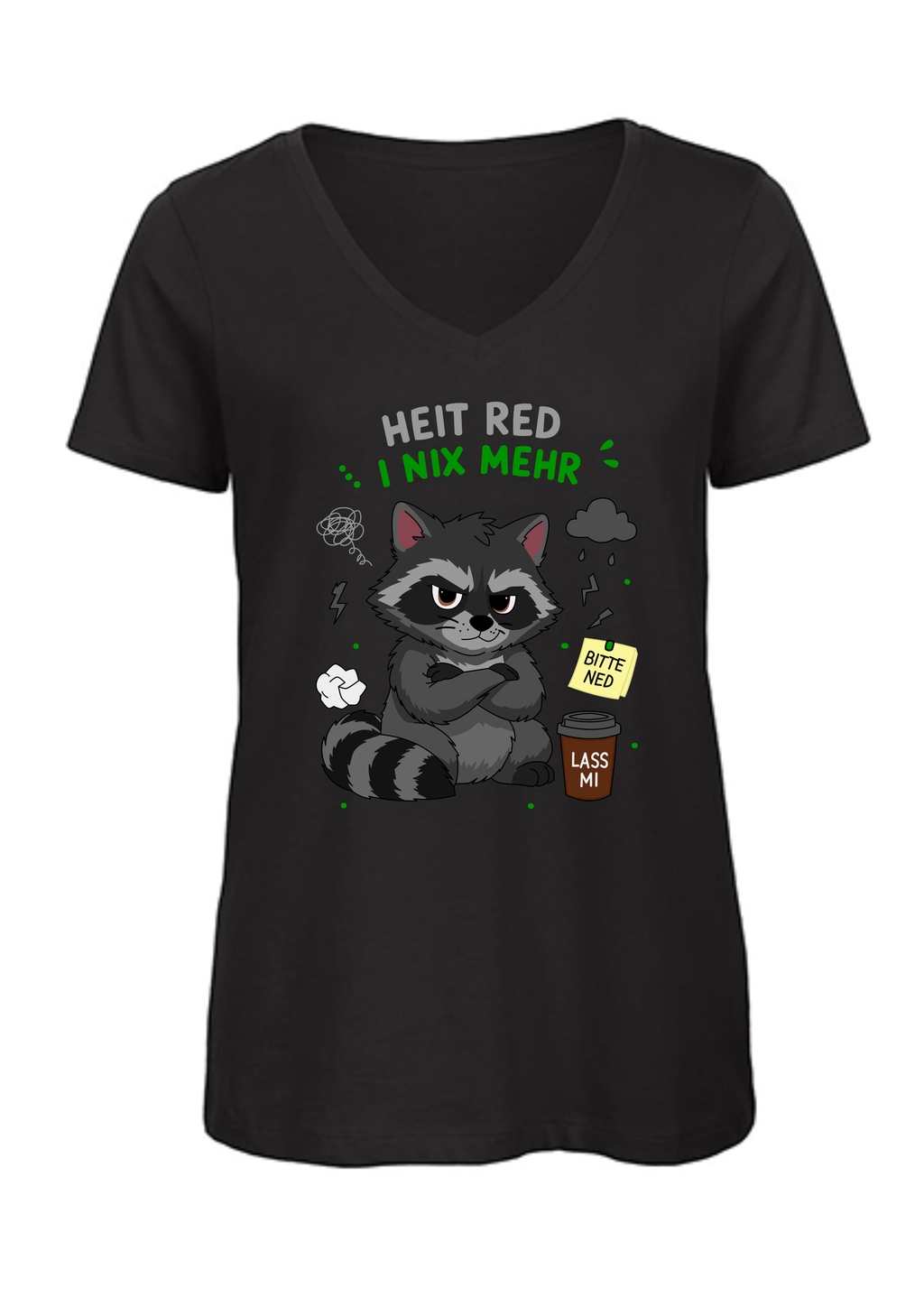 Heit red i nix mehr - Waschbär | Damen T-Shirt V-Ausschnitt