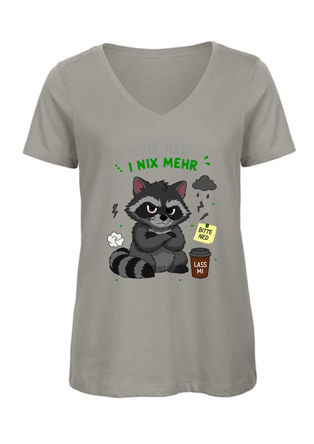 Heit red i nix mehr - Waschbär | Damen T-Shirt V-Ausschnitt