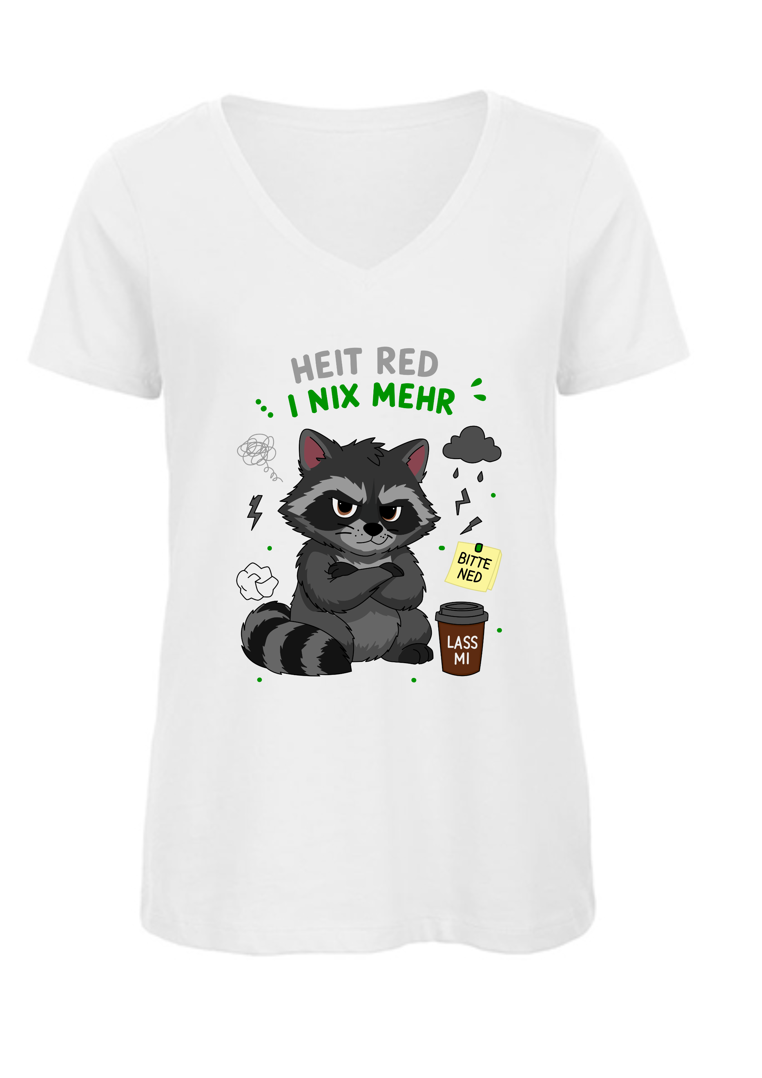 Heit red i nix mehr - Waschbär | Damen T-Shirt V-Ausschnitt