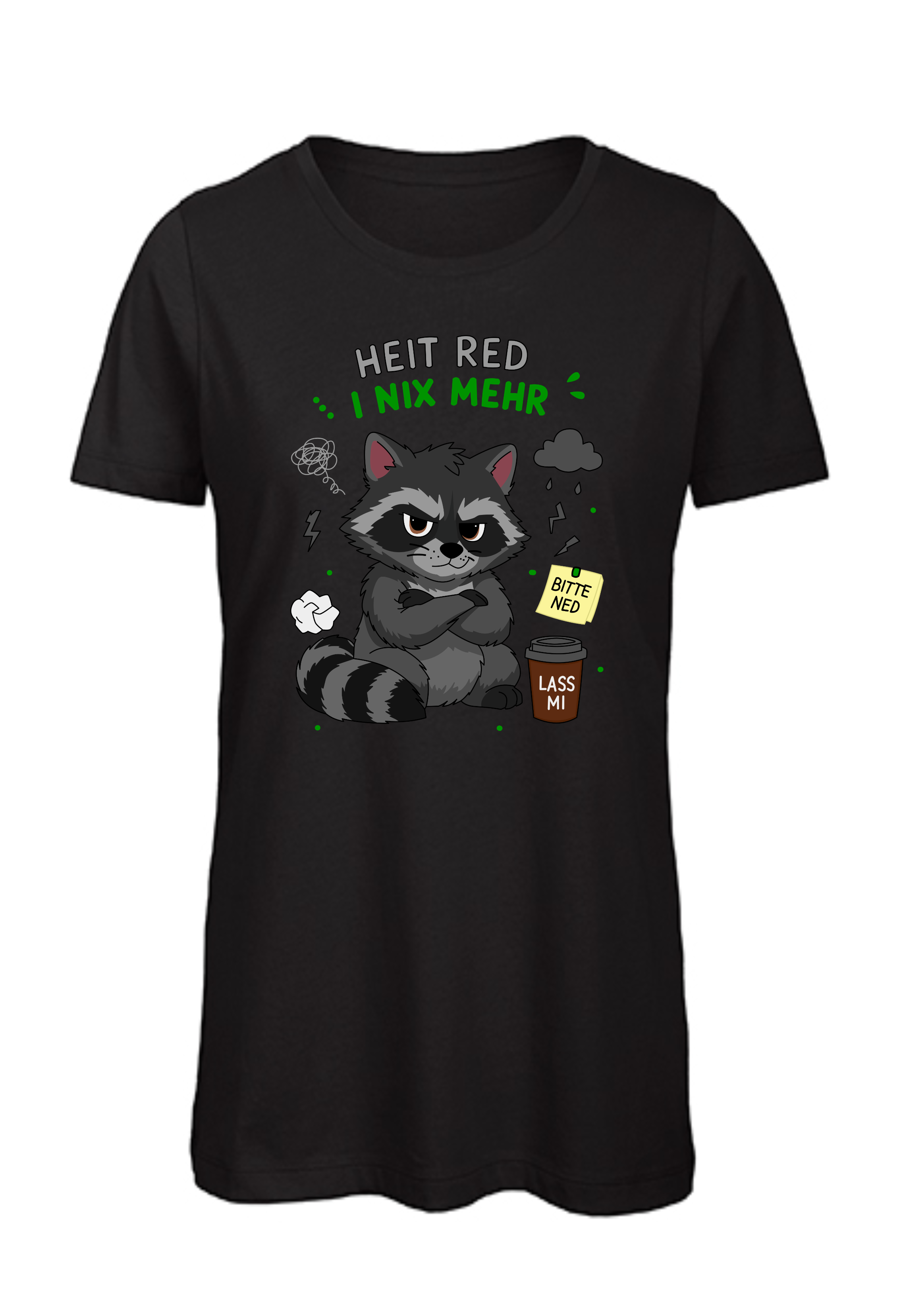 Heit red i nix mehr - Waschbär | Damen T-Shirt Rundhals