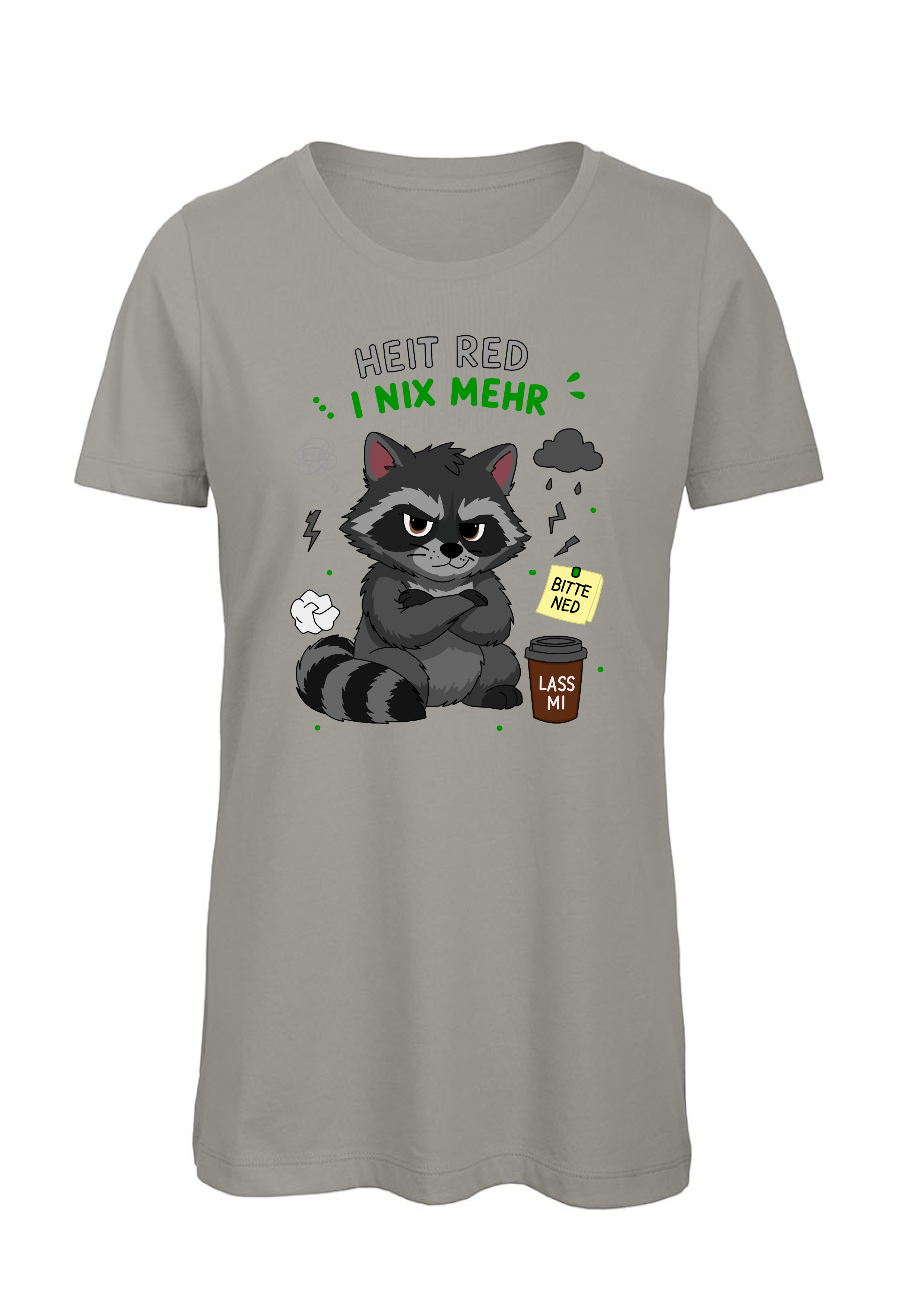 Heit red i nix mehr - Waschbär | Damen T-Shirt Rundhals