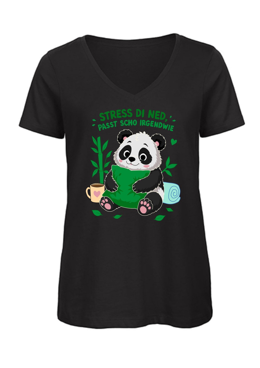Stress di ned - Panda | Damen T-Shirt V-Ausschnitt