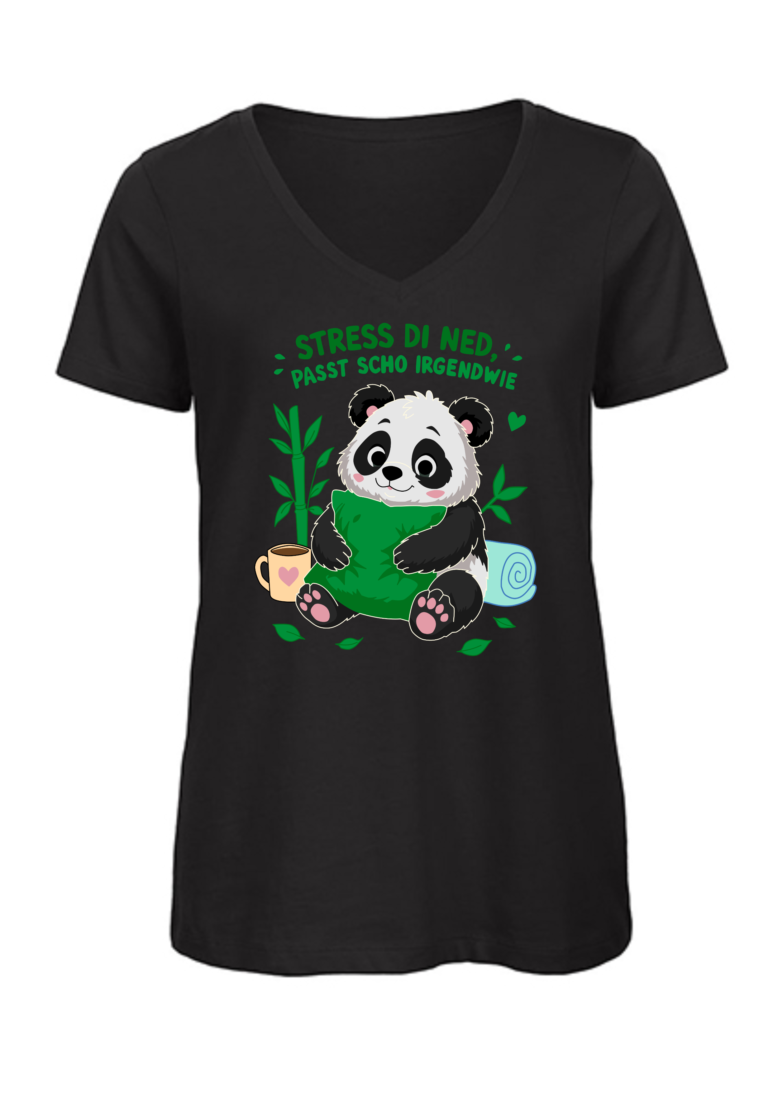 Stress di ned - Panda | Damen T-Shirt V-Ausschnitt