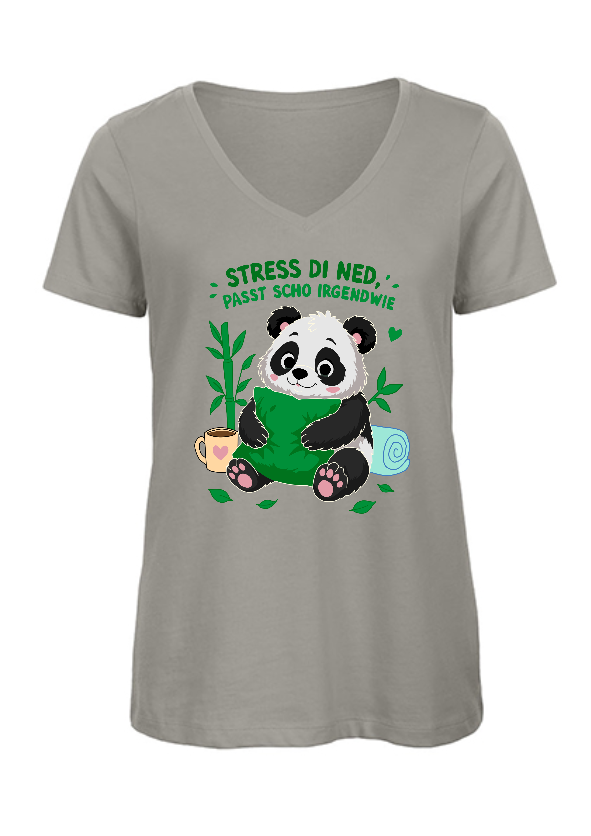 Stress di ned - Panda | Damen T-Shirt V-Ausschnitt