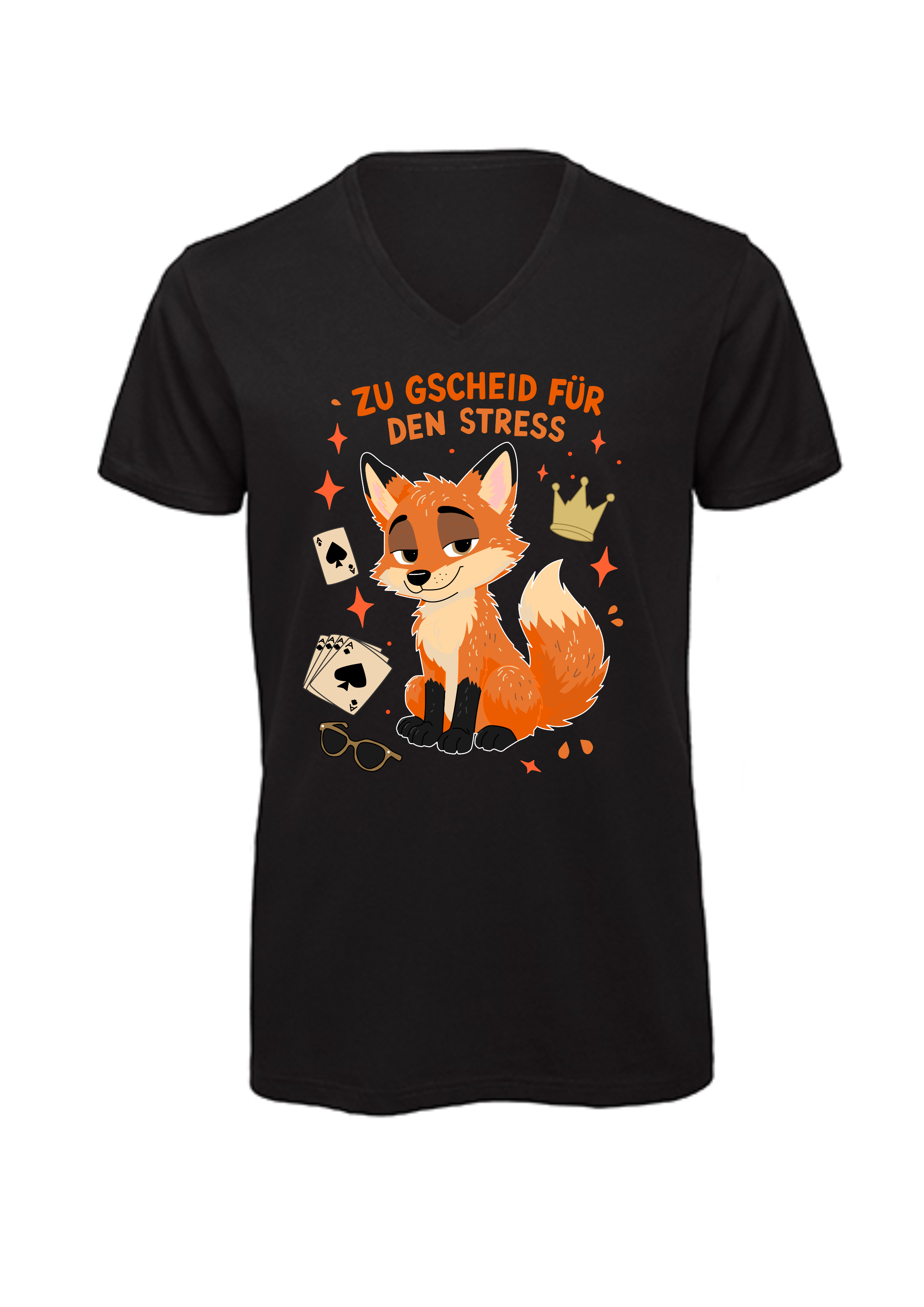 Zu gscheid für den Stress - Fuchs | T-Shirt Herren V-Ausschnitt