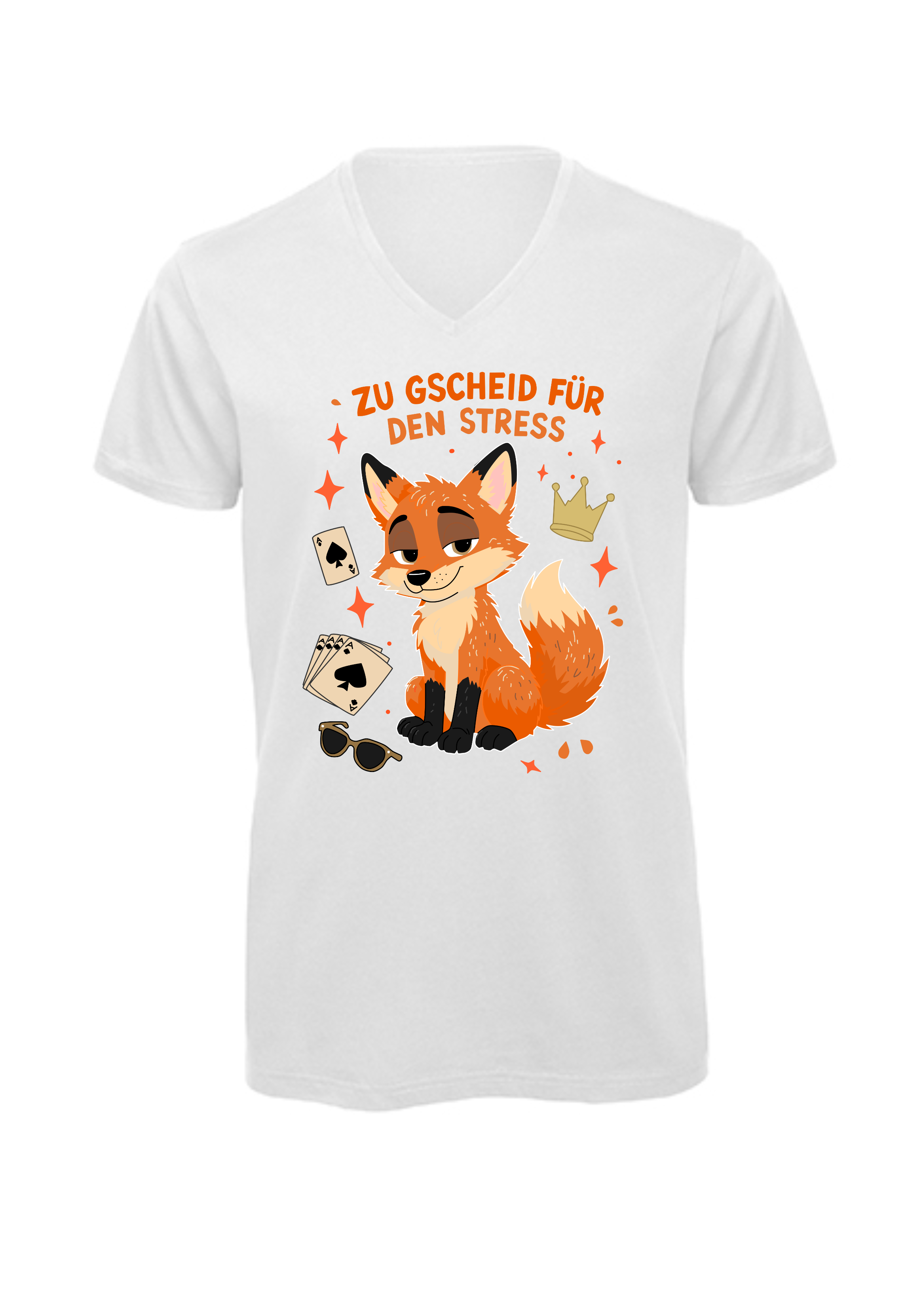 Zu gscheid für den Stress - Fuchs | T-Shirt Herren V-Ausschnitt