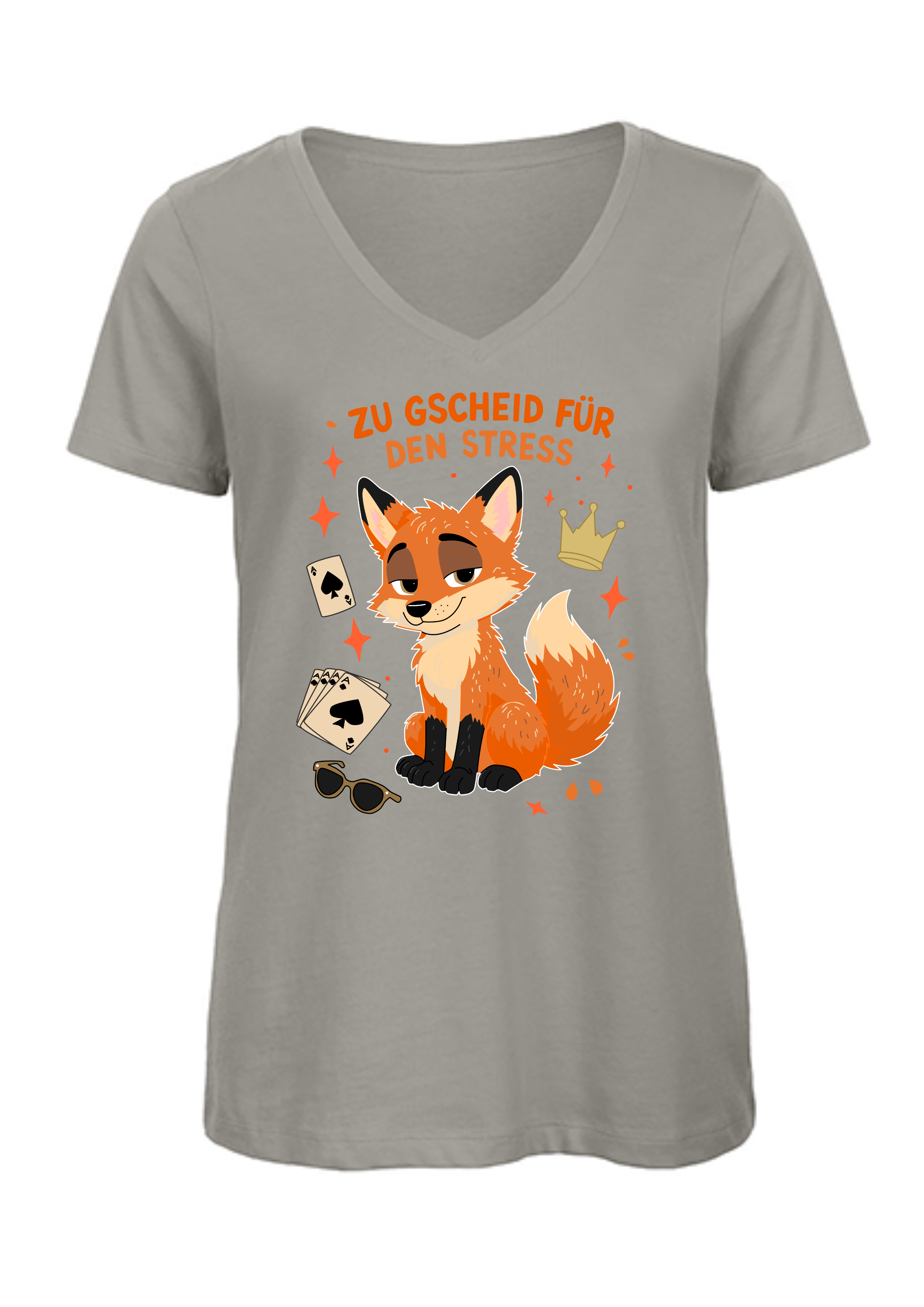 Zu gscheid für den Stress - Fuchs | Damen T-Shirt V-Ausschnitt