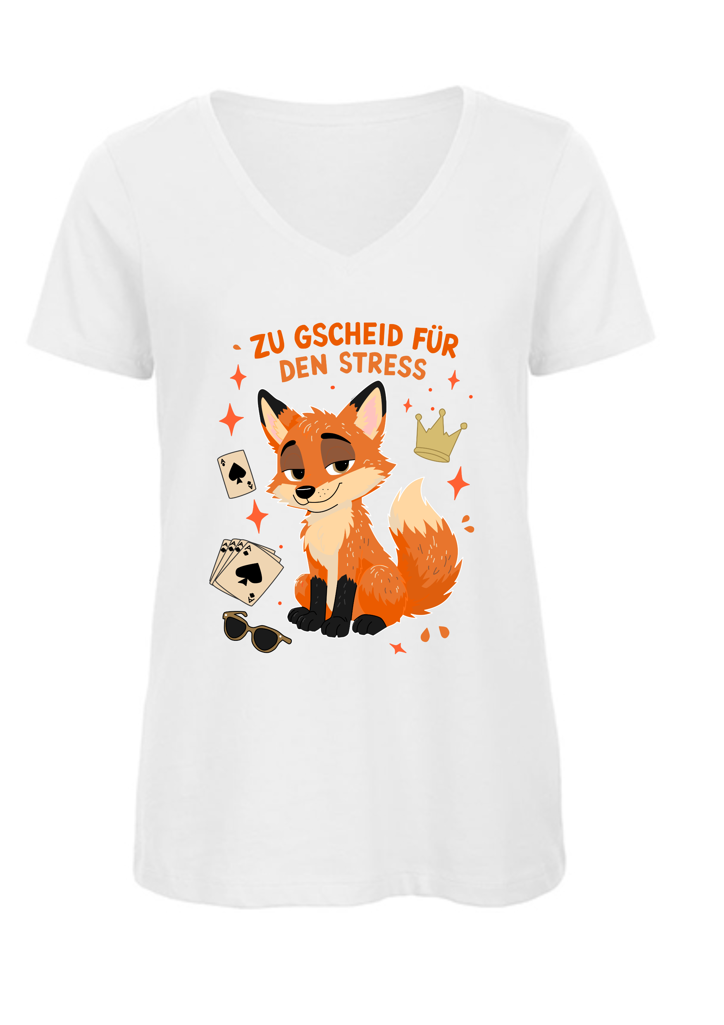 Zu gscheid für den Stress - Fuchs | Damen T-Shirt V-Ausschnitt