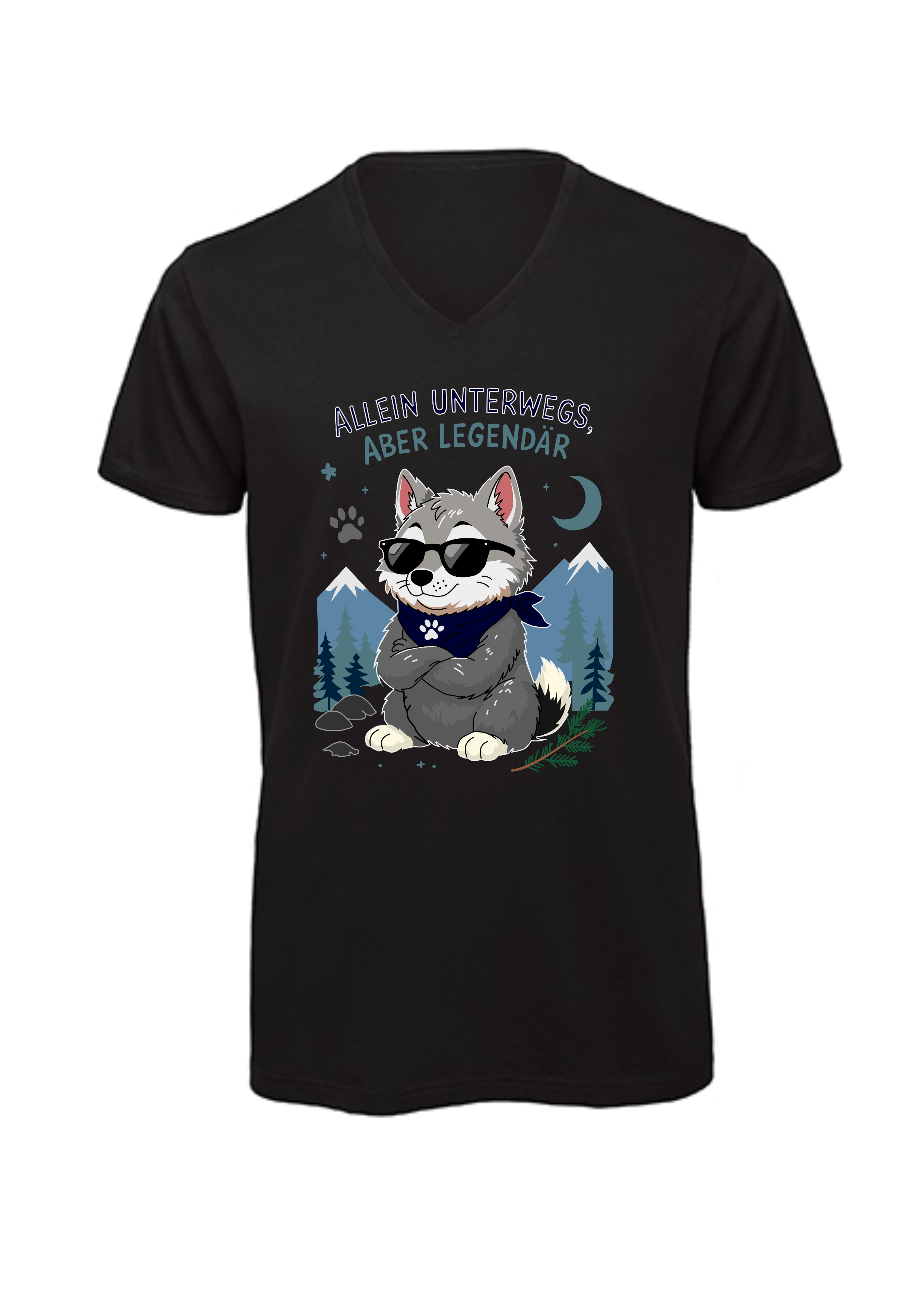 Allein unterwegs, aber legendär - Wolf | T-Shirt Herren V-Ausschnitt