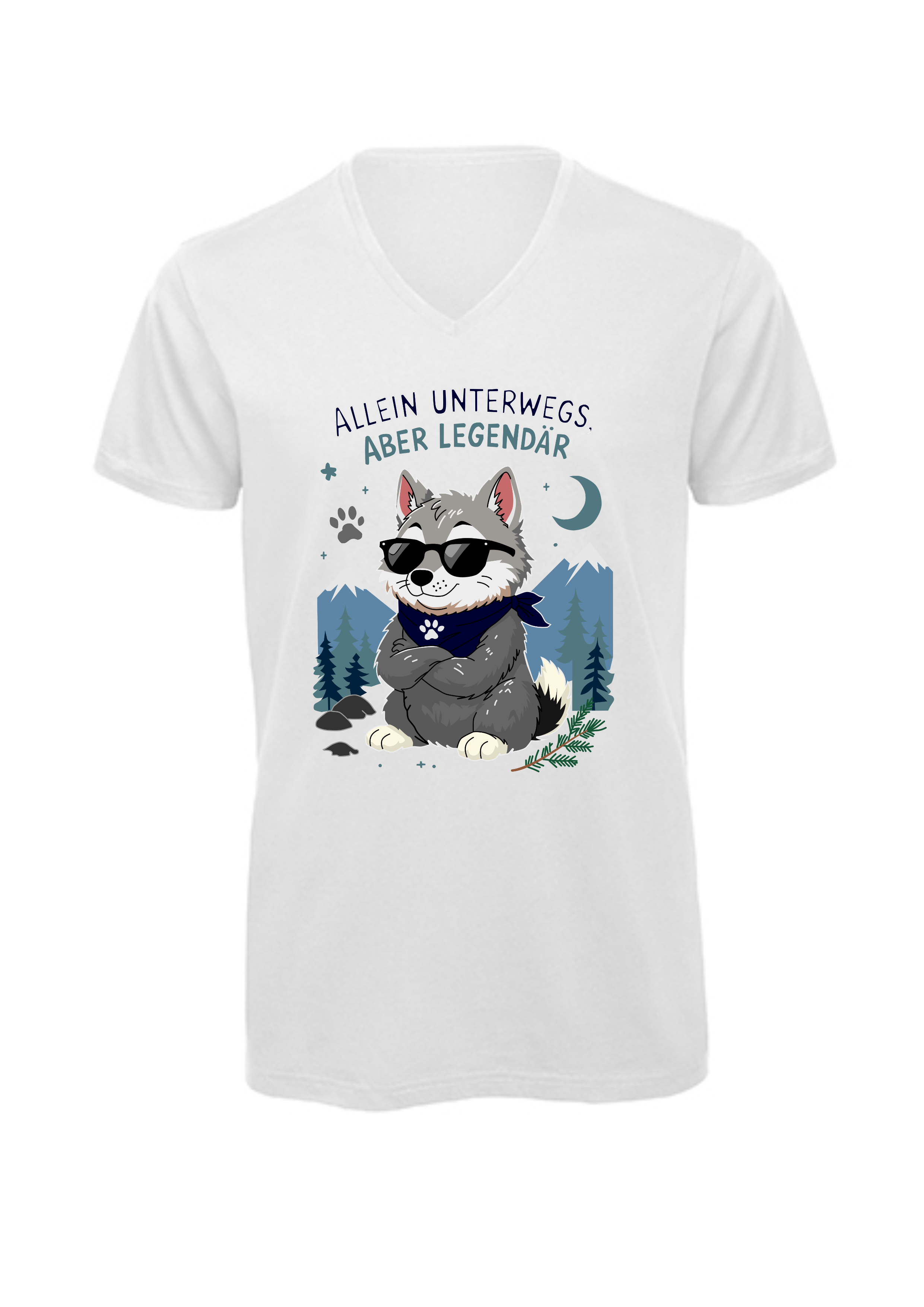 Allein unterwegs, aber legendär - Wolf | T-Shirt Herren V-Ausschnitt