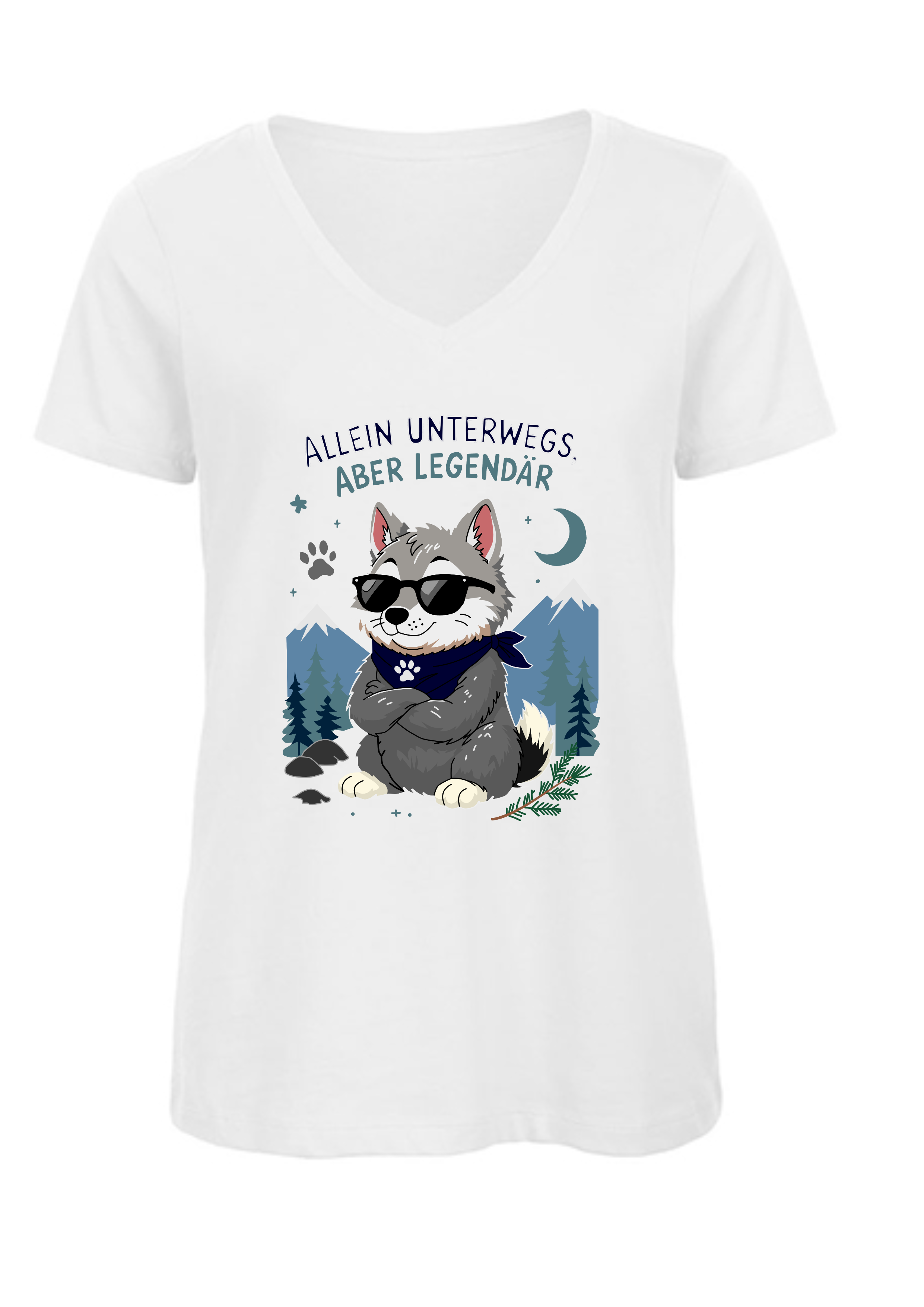Allein unterwegs, aber legendär - Wolf | Damen T-Shirt V-Ausschnitt