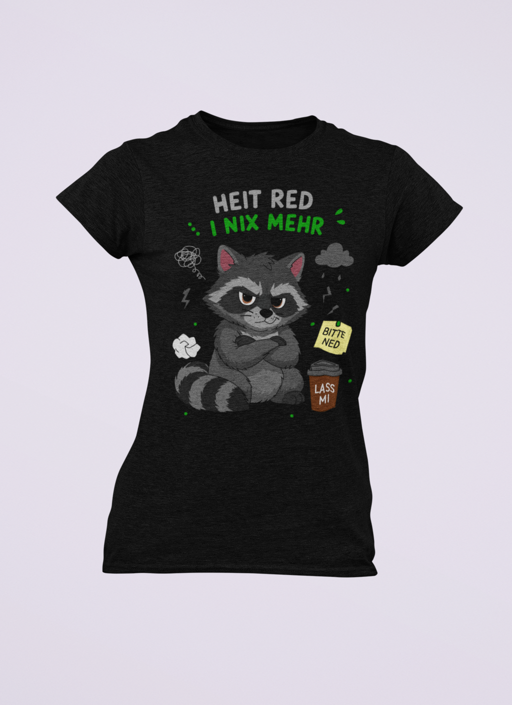 Heit red i nix mehr - Waschbär | Damen T-Shirt Rundhals