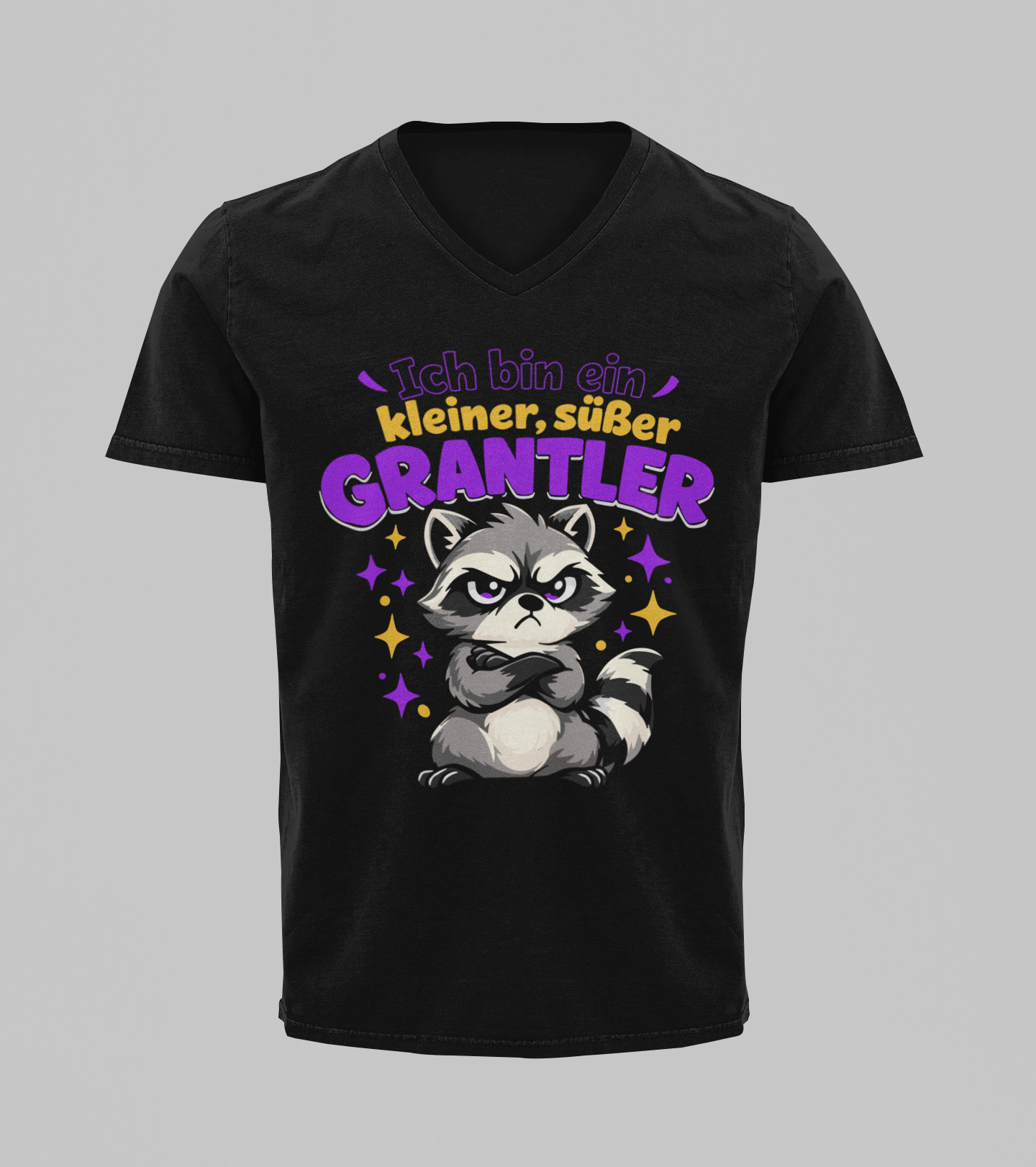 Kleiner, süßer Grantler - Waschbär | T-Shirt Herren V-Ausschnitt