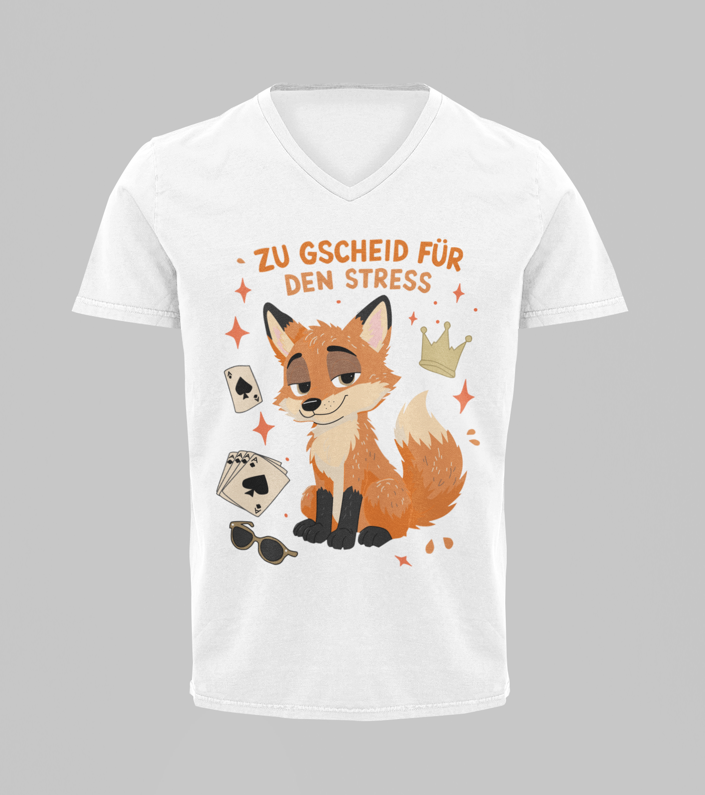 Zu gscheid für den Stress - Fuchs | T-Shirt Herren V-Ausschnitt