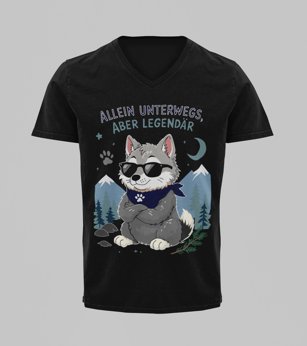 Allein unterwegs, aber legendär - Wolf | T-Shirt Herren V-Ausschnitt