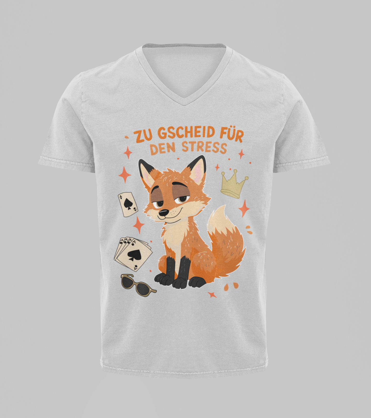 Zu gscheid für den Stress - Fuchs | T-Shirt Herren V-Ausschnitt