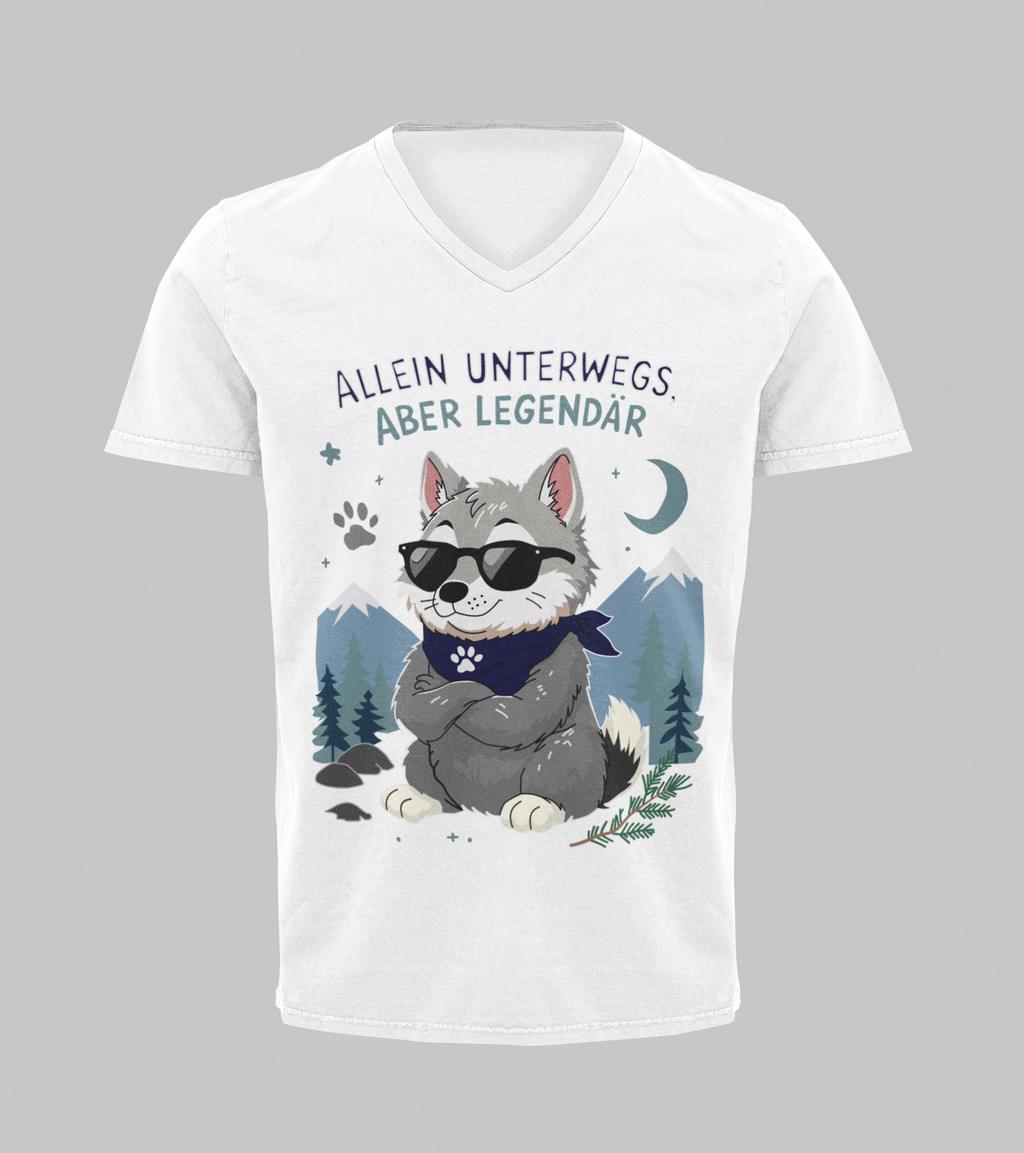 Allein unterwegs, aber legendär - Wolf | T-Shirt Herren V-Ausschnitt