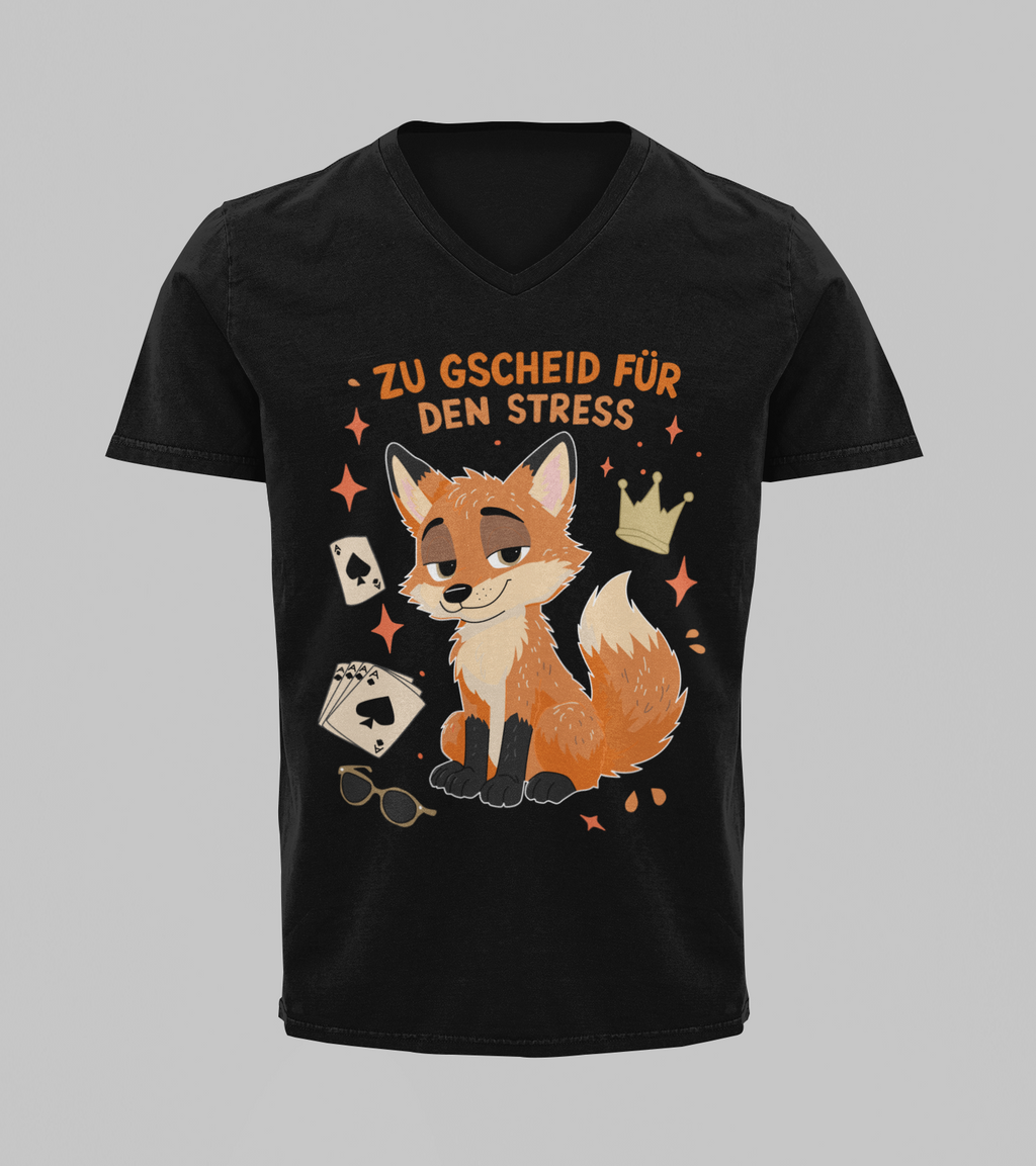 Zu gscheid für den Stress - Fuchs | T-Shirt Herren V-Ausschnitt