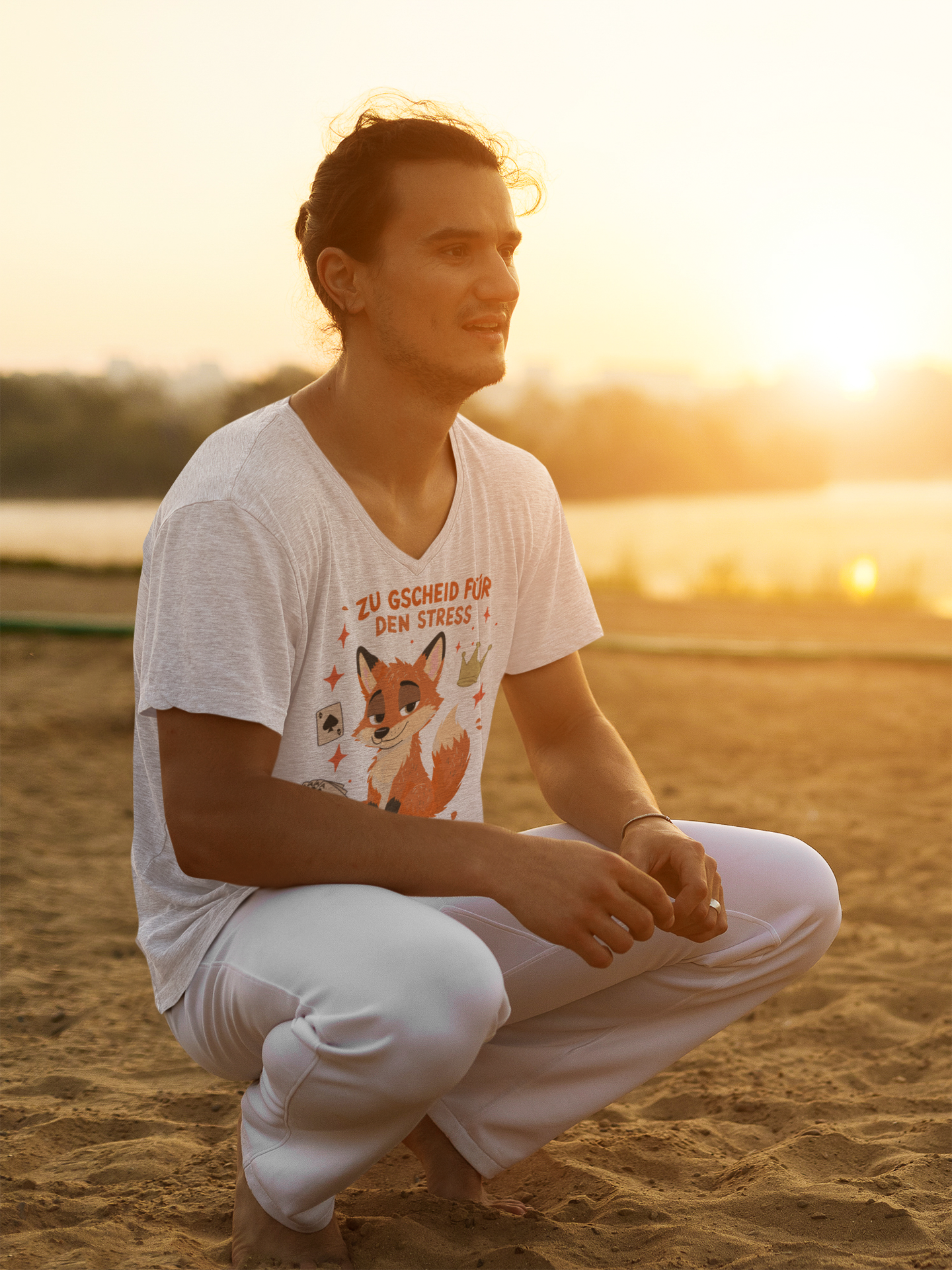 Zu gscheid für den Stress - Fuchs | T-Shirt Herren V-Ausschnitt