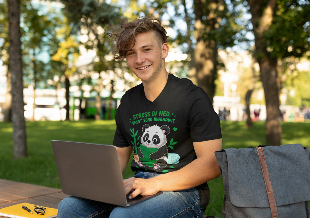 Stress di ned - Panda | T-Shirt Herren V-Ausschnitt