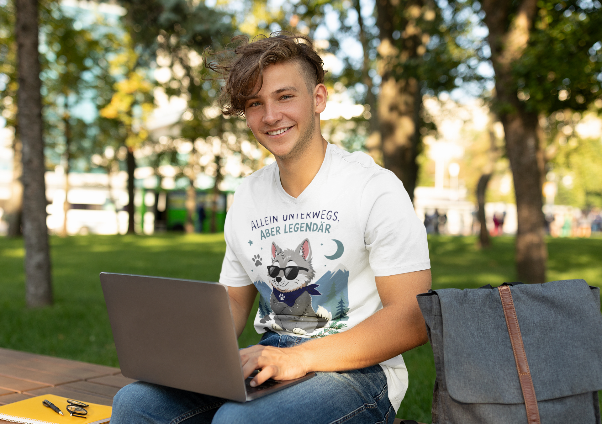 Allein unterwegs, aber legendär - Wolf | T-Shirt Herren V-Ausschnitt
