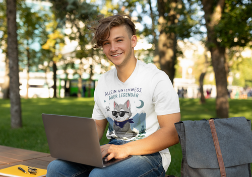 Allein unterwegs, aber legendär - Wolf | T-Shirt Herren V-Ausschnitt